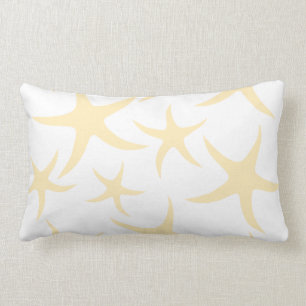 Starfish Pattern in Pastel Yellow and White. Lumbar Pillow