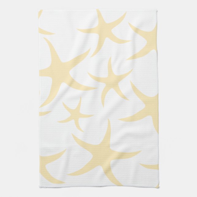 Starfish Pattern in Pastel Yellow and White. Towel (Vertical)