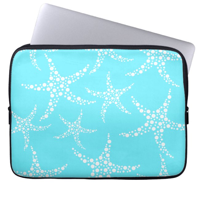 Starfish Pattern in Turquoise and White. Laptop Sleeve (Front)