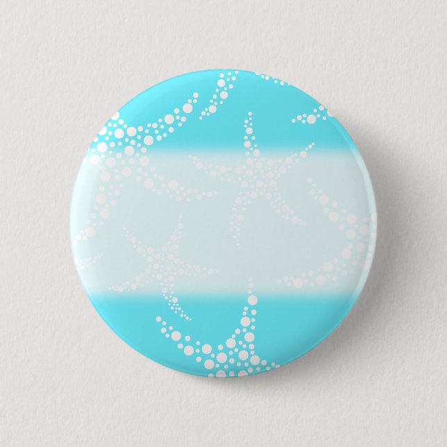 Starfish Pattern in Turquoise and White. Pinback Button (Front)
