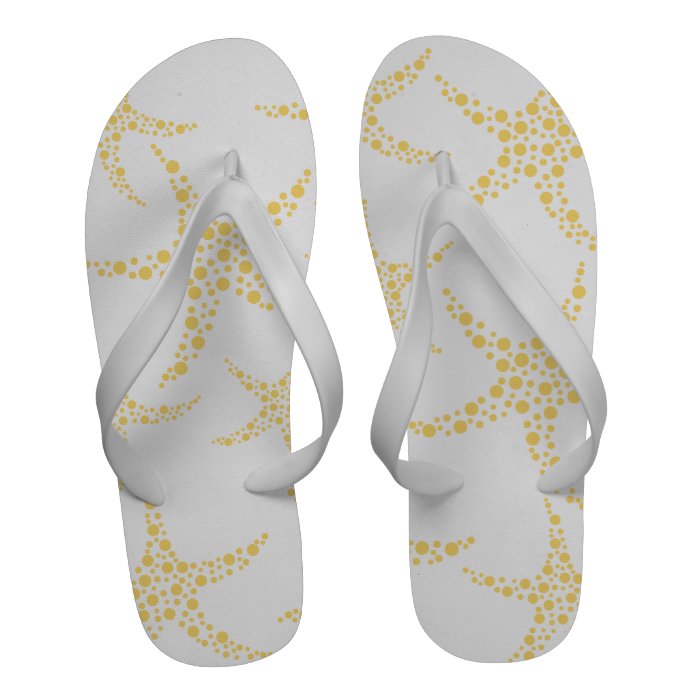 Starfish Pattern in Yellow and White. Flip Flops