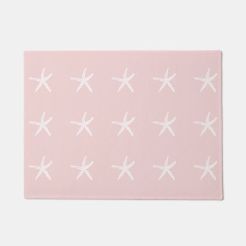 Starfish Pattern Light Pink Peach White Beach Cute Doormat