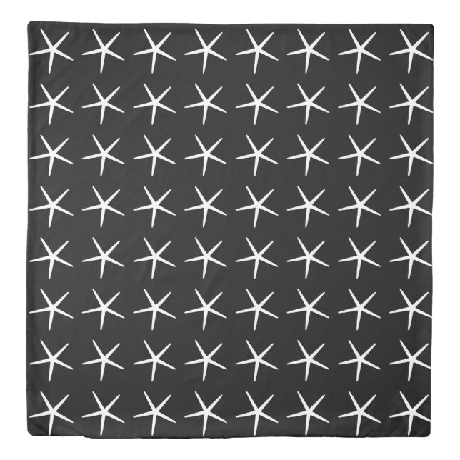 Starfish Pattern Nautical Black White Beach Cool Duvet Cover (Front)