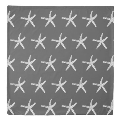 Starfish Pattern Nautical Dark Grey White Beach Duvet Cover