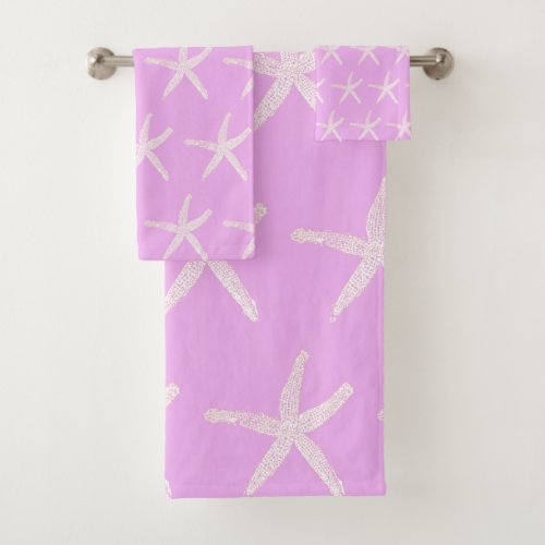 Starfish Pattern Nautical Pink Purple Lavender Bath Towel Set