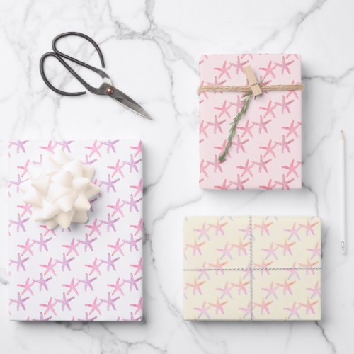 Starfish Pattern Over White Yellow Pink Pastels Wrapping Paper Sheets