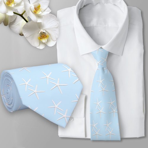 Starfish Pattern Pale Blue Beach Groom Neck Tie