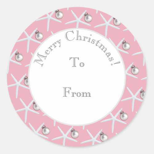 Starfish Pattern Pink Christmas Classic Round Sticker