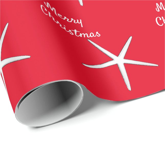 Starfish Pattern Red White Beach Merry Christmas Wrapping Paper (Roll Corner)