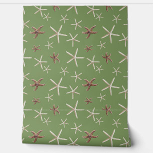 Starfish Pattern Sage Green Wallpaper