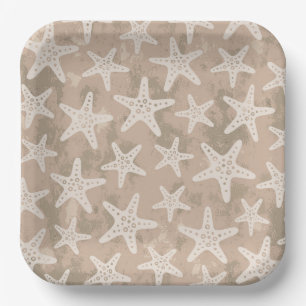 Starfish Pattern Sand Beige Paper Plates