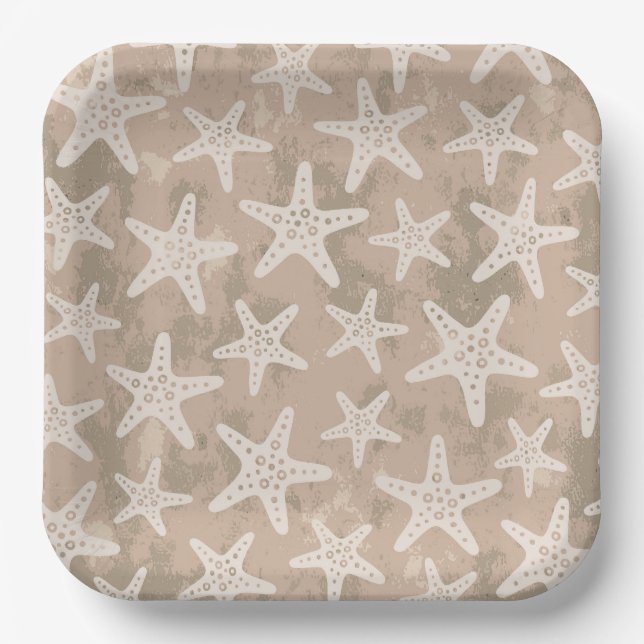 Starfish Pattern Sand Beige Paper Plates (Front)