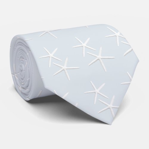 Starfish Pattern Silver Gray Beach Groom Neck Tie