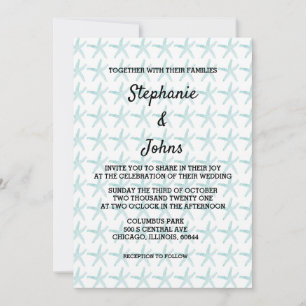 Starfish Pattern Teal Blue Beach Nautical Wedding Invitation
