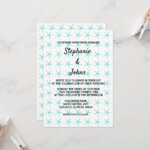 Starfish Pattern Teal Blue Nautical Beach Wedding Invitation