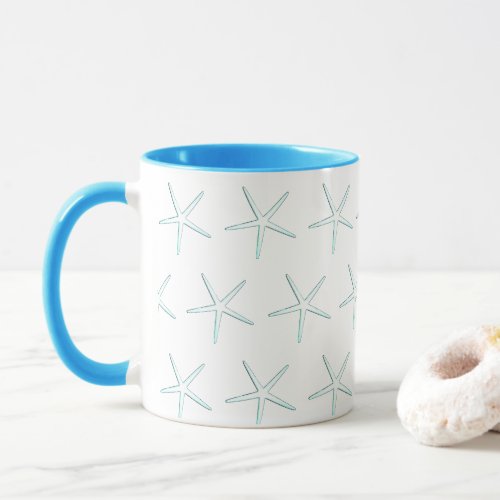Starfish Pattern Teal Sky Blue White Nautical Cute Mug