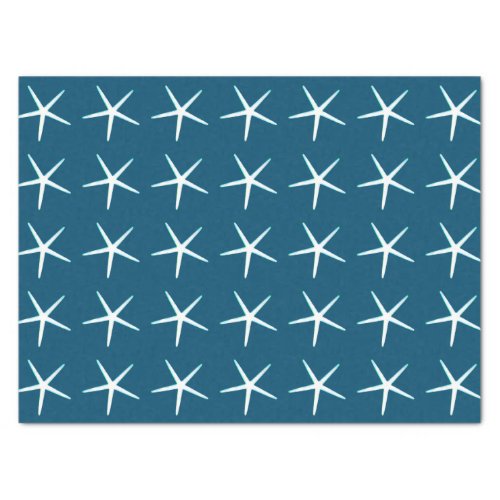 Starfish Pattern White Blue Cute Elegant Nautical  Tissue Paper