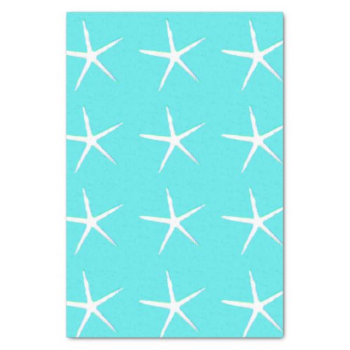 Starfish Pattern White Teal Blue Nautical Abstract Tissue Paper
