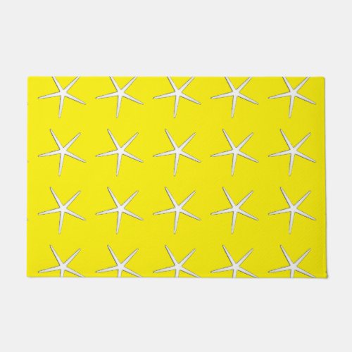 Starfish Pattern Yellow White Nautical Beach Decor Doormat