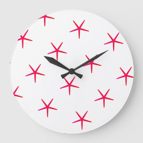 Starfish Patterns Beach Pink Red White Cute Gift Large Clock