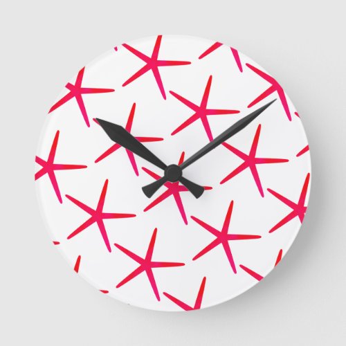 Starfish Patterns Beach Pink Red White Cute Girly Round Clock