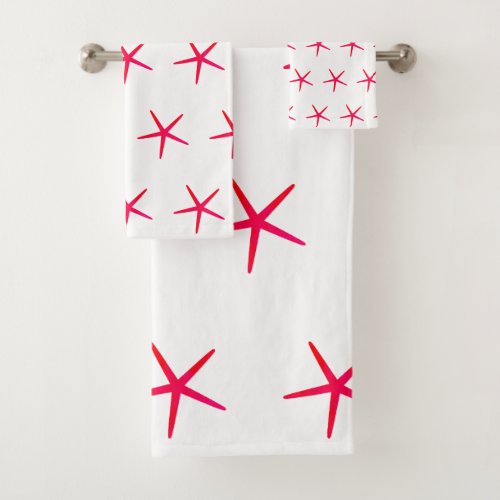 Starfish Patterns Coral Pink Girly Nautical Cute Bath Towel Set