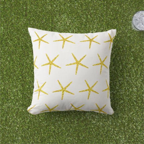 Starfish Patterns Glittery Golden White Gift Cute Outdoor Pillow