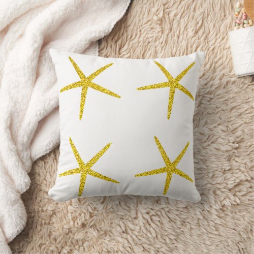 Starfish Patterns Glittery Golden White Gift Favor Throw Pillow