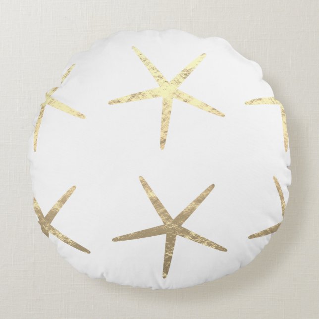 Starfish Patterns Gold White Golden Beach Gift Round Pillow (Front)
