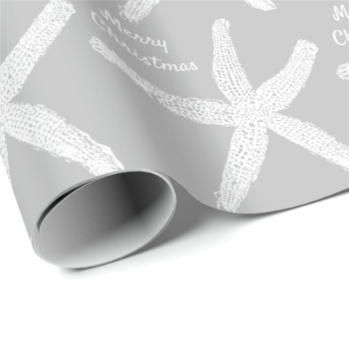 Starfish Patterns Grey White Gray Merry Christmas Wrapping Paper