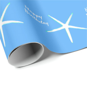 Starfish Patterns Happy Birthday Nautical Blue Wrapping Paper