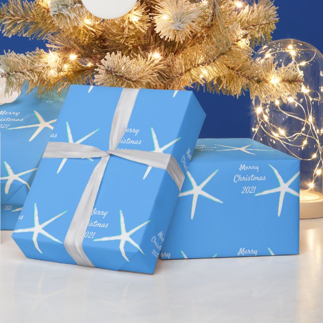 Starfish Patterns Merry Christmas 2021 Nautical Wrapping Paper (Holidays)