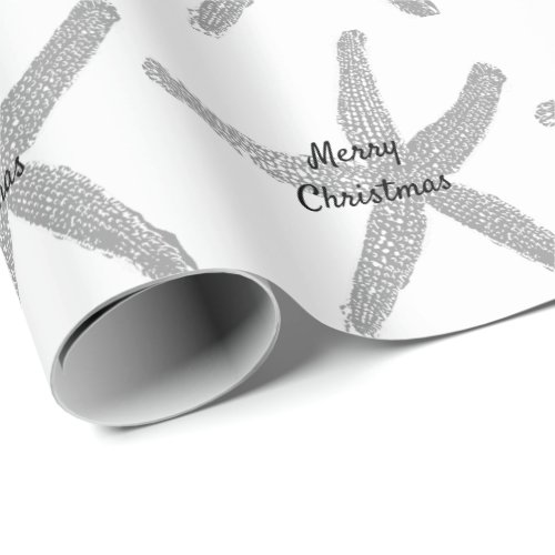 Starfish Patterns Merry Christmas Grey Black White Wrapping Paper