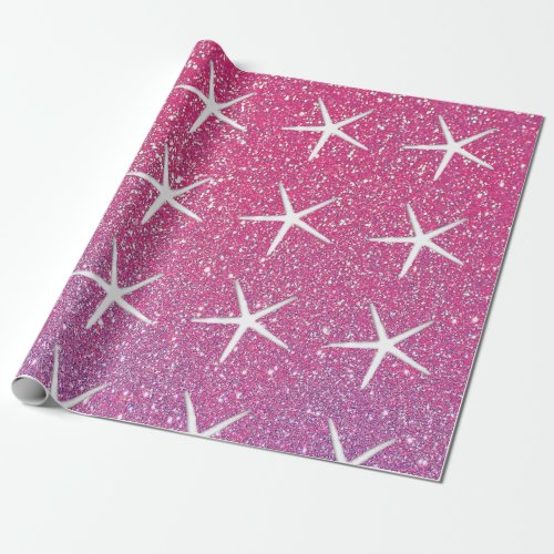 Starfish Patterns Nautical Glittery Pink Cute 2021 Wrapping Paper