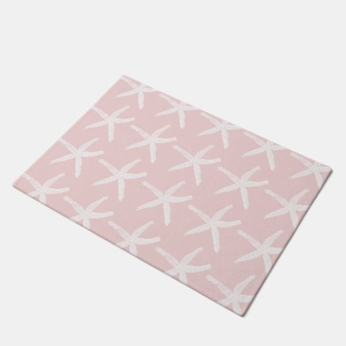 Starfish Patterns Nautical  Pink Peach White Beach Doormat