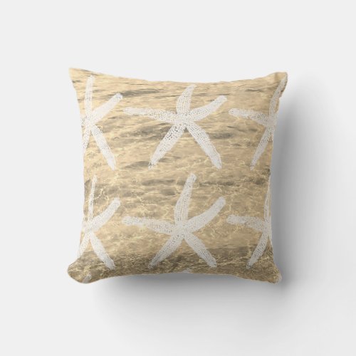 Starfish Patterns Nautical Sandy Beach Ocean Water Outdoor Pillow
