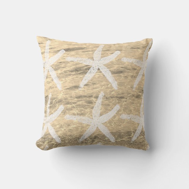 Starfish Patterns Nautical Sandy Beach Ocean Water Outdoor Pillow (Front)
