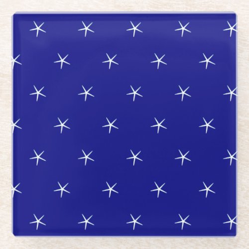 Starfish Patterns Navy Blue Custom Nautical Gift Glass Coaster