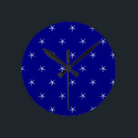 Starfish Patterns Navy Blue Custom Nautical Gift Round Clock<br><div class="desc">Printed with cute starfish patterns in solid blue background! You may change the background color as you like.</div>