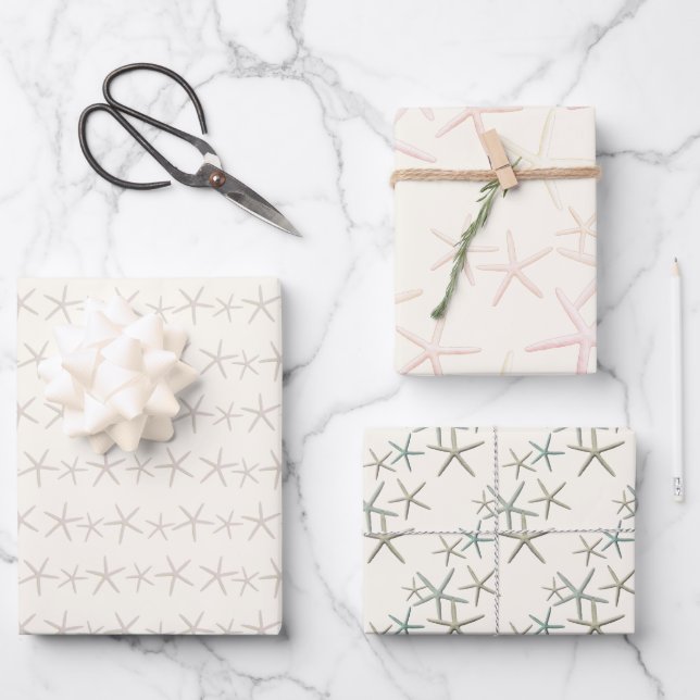 Starfish Patterns on Ecru Wrapping Paper Sheets (Front)
