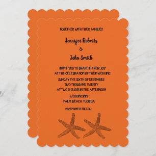 Starfish Patterns Orange Black Colorful Wedding Invitation