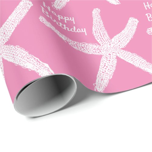 Starfish Patterns Pink Cute Girly Merry Christmas Wrapping Paper