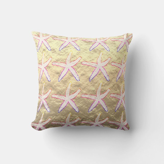 Starfish Patterns Pink Ombre Golden Foil Beach Throw Pillow (Front)