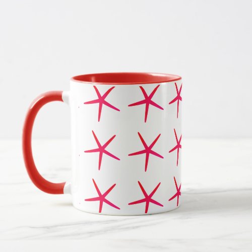 Starfish Patterns Pink Red White Nautical Cute Mug