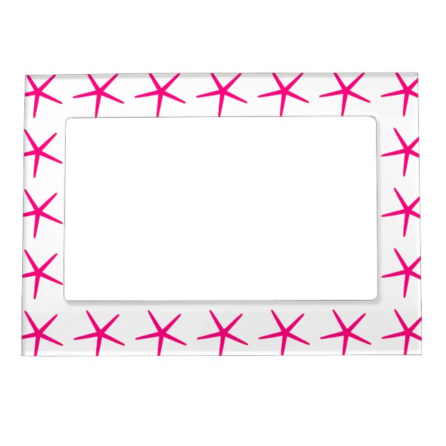 Starfish Patterns Pink White Beach Nautical Cute Magnetic Frame (Front)