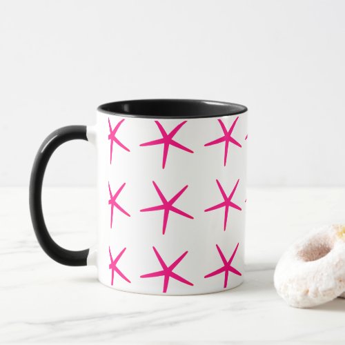 Starfish Patterns Pink White Black Nautical Cute Mug