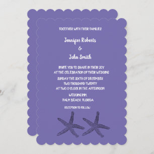 Starfish Patterns Purple White Cute Beach Wedding Invitation