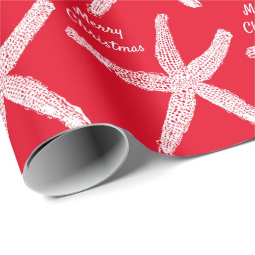 Starfish Patterns Red White Beach Merry Christmas Wrapping Paper