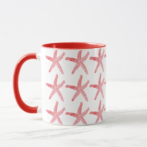 Starfish Patterns Red White Cute Christmas Gift Mug