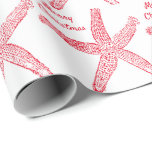 Starfish Patterns Red White Merry Christmas Beach Wrapping Paper<br><div class="desc">Printed with red starfish patterns in white background with text template for 'Merry Christmas'!</div>